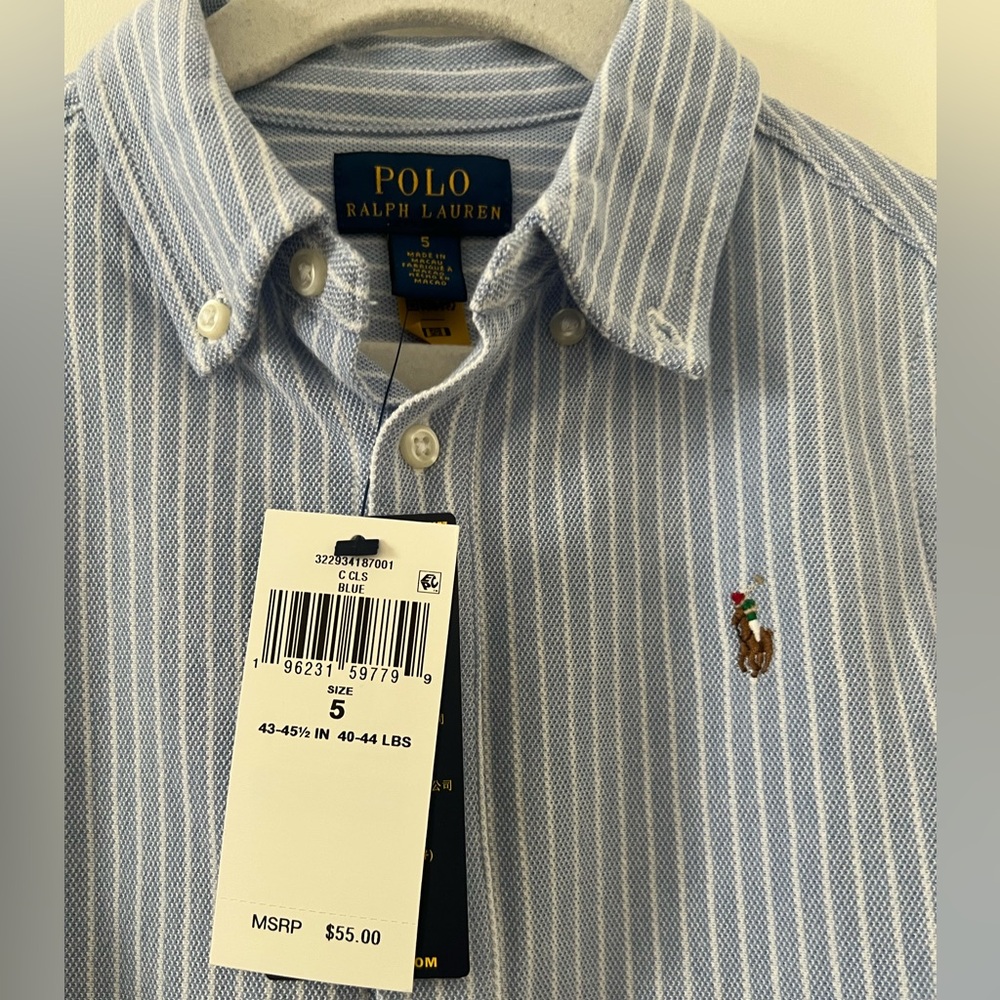 Polo by Ralph Lauren Blue White Striped Knit Cotton Oxford Shirt Boys 5 NWT - Picture 3 of 8